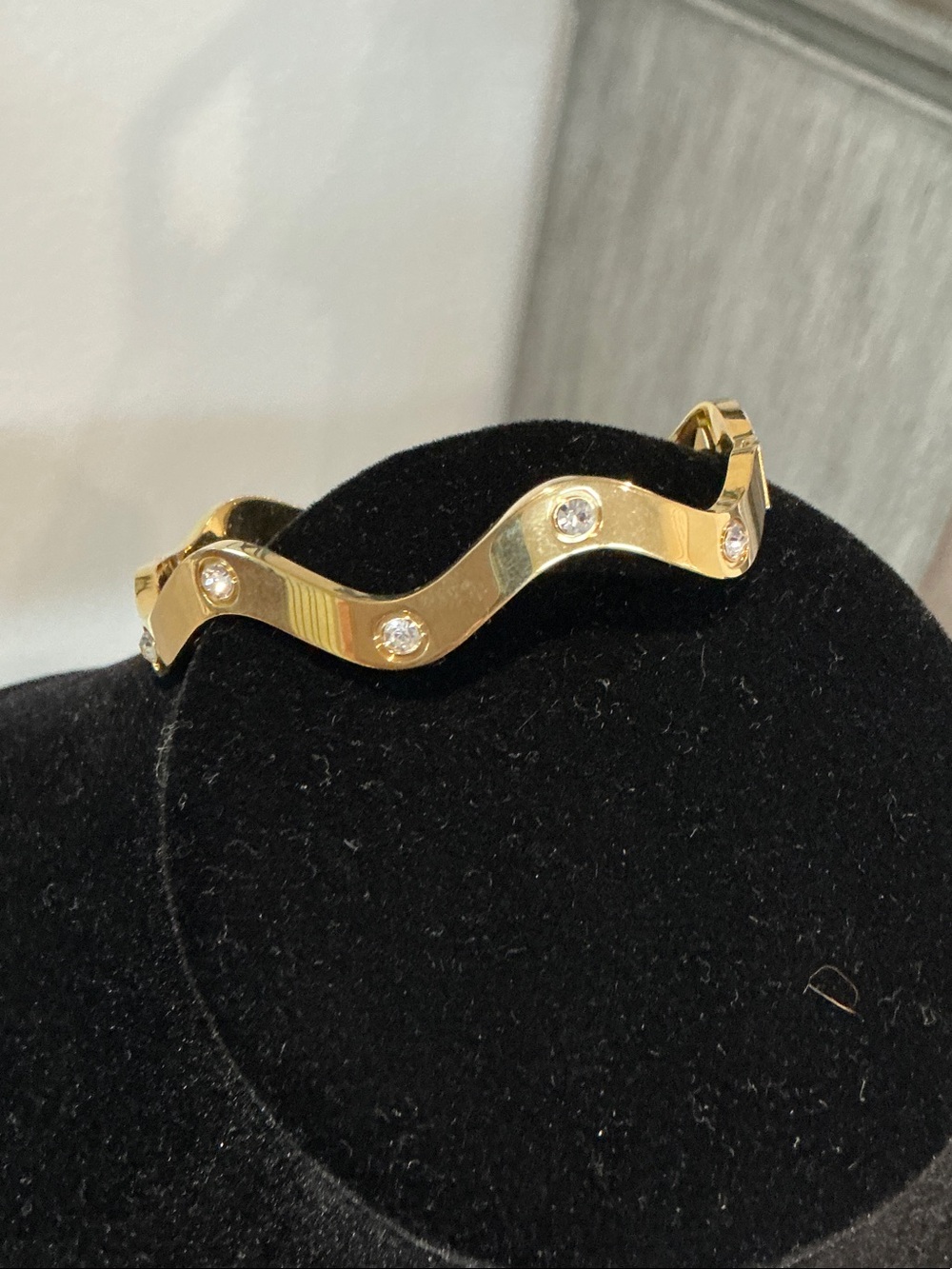 Gold Wave Crystal Bangle Bracelet - Women Jewelry